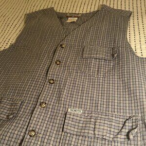 Palmetto 100% Cotton Button-Up Utility Vest – Blue Plaid Cotton